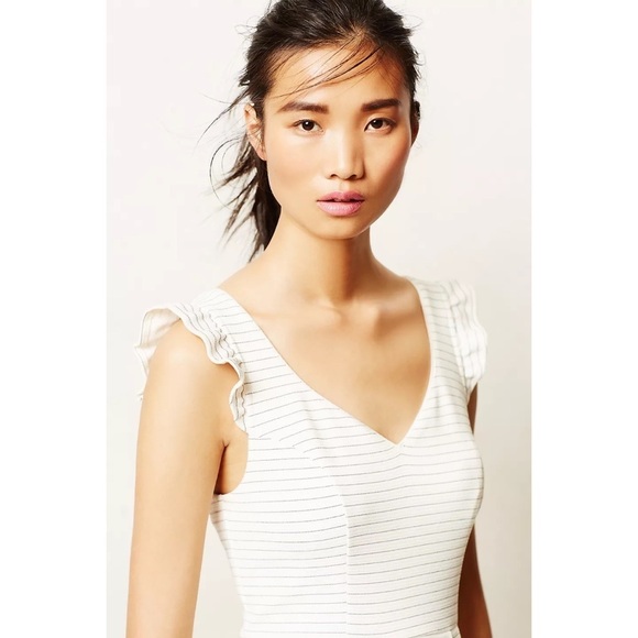 Anthropologie  Maeve Sunland Striped V Neck Flutter Ruffle Sleeve Knit Dress 4 - Picture 8 of 8